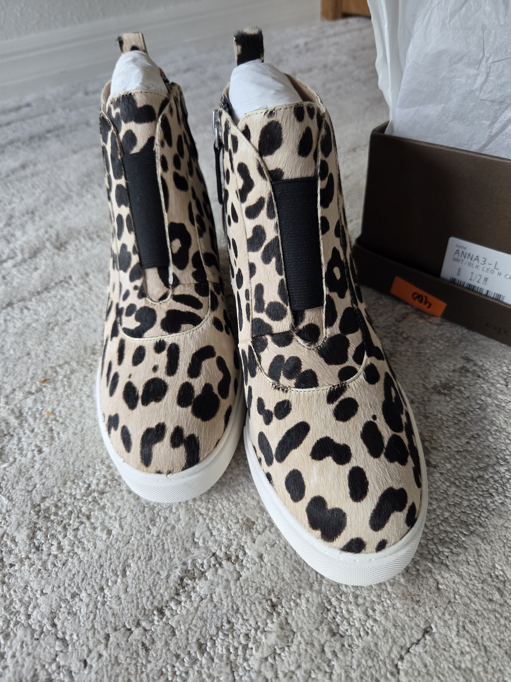 NIB, Paolo Leopard-Print Wedge Sneakers in Cream and Black